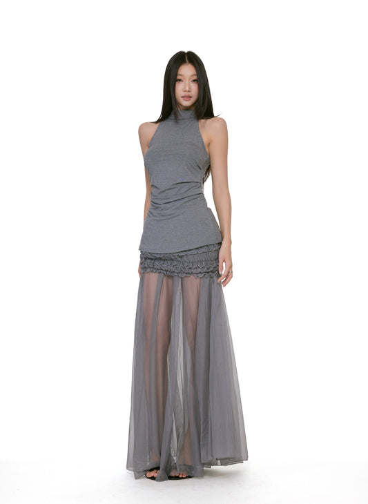 Elira Sheer Ruched Maxi Dress