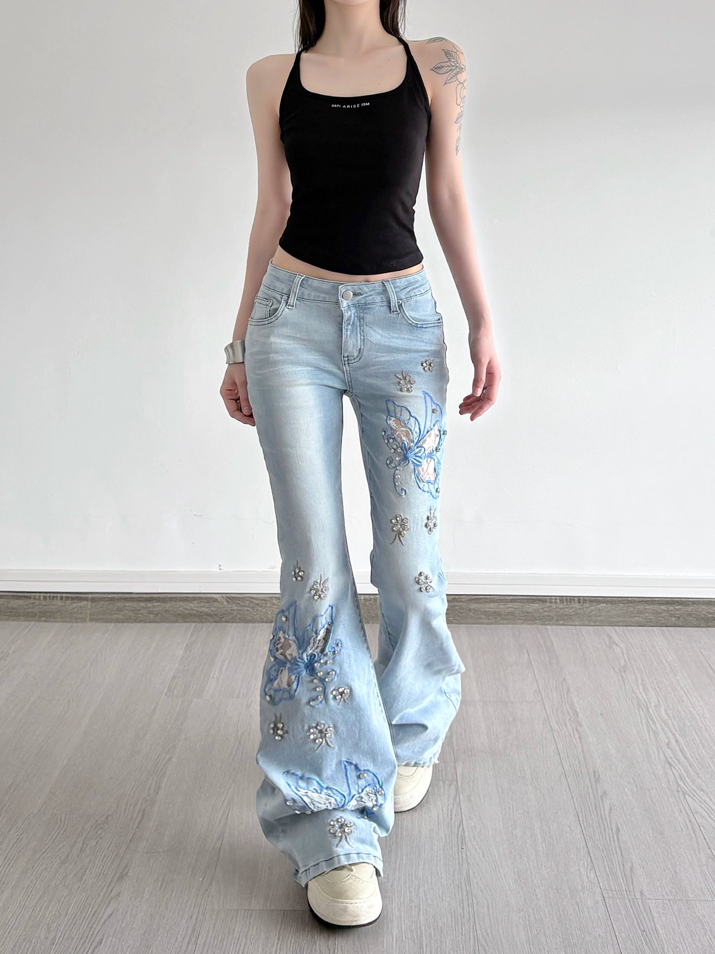 Celeste Butterfly Embroidered Flare Jeans