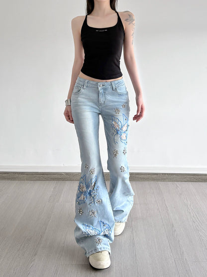 Celeste Butterfly Embroidered Flare Jeans