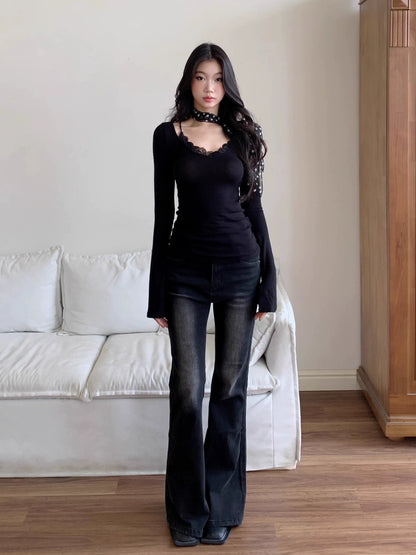 Liora Lace Trim Knit Top