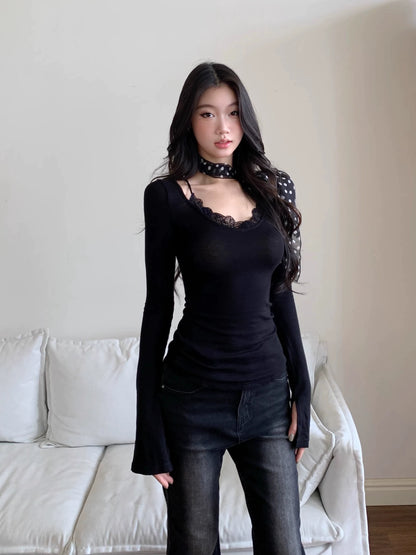 Liora Lace Trim Knit Top