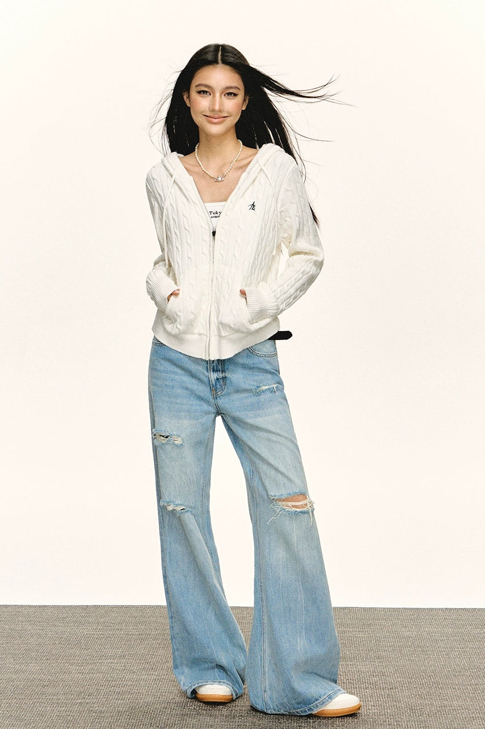 Emelia Vintage Hooded Knit Zipper Cardigan