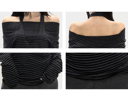 Celia Striped Off-Shoulder Halter Top