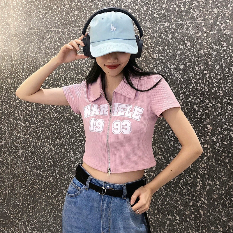 Narele Zip-Up Ribbed Tee