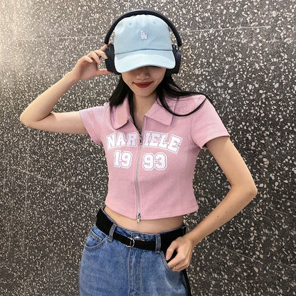 Narele Zip-Up Ribbed Tee