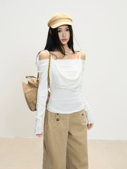Lena Draped Shoulder Long Sleeve Top
