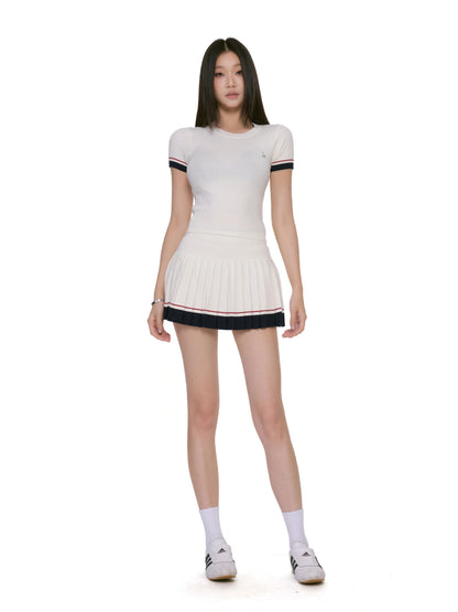 Alina Contrast Trim Pleated Skirt Set