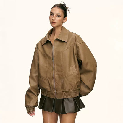 Rhea Tan Oversized Zip Jacket