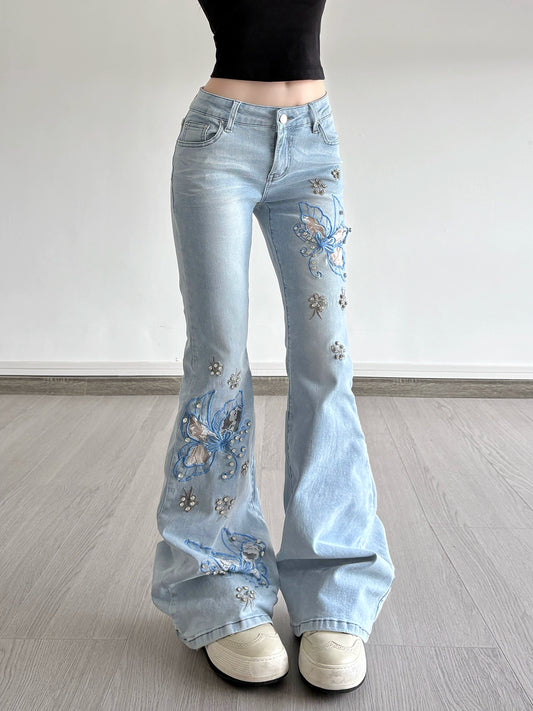 Celeste Butterfly Embroidered Flare Jeans