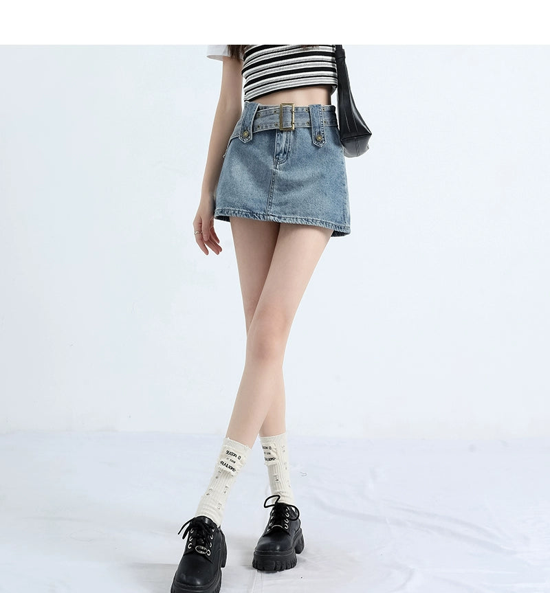 Rhea Vintage Wash Wrap Denim Skort/Skirt