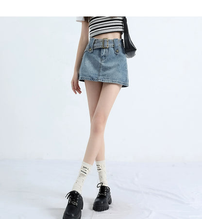 Rhea Vintage Wash Wrap Denim Skort/Skirt