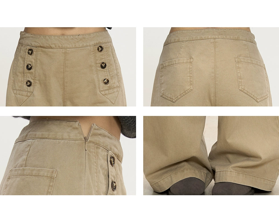 Rhea Button Detail Wide-Leg Pants