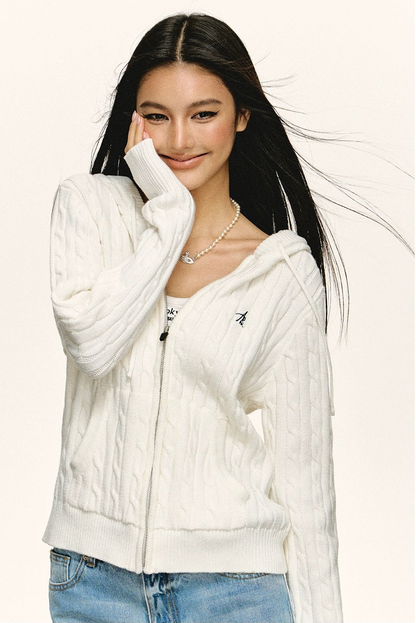 Emelia Vintage Hooded Knit Zipper Cardigan