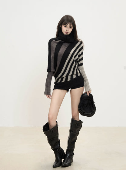 Mira Striped Turtleneck Knit Sweater