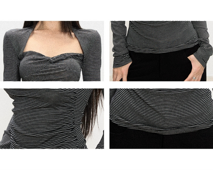 Kira Striped Sweetheart Long Sleeve Top