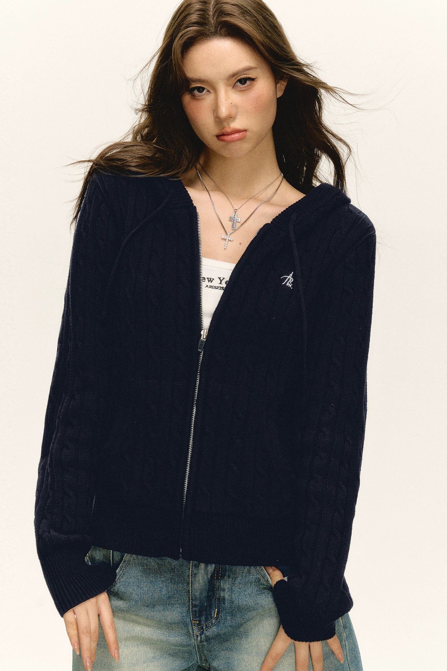 Emelia Vintage Hooded Knit Zipper Cardigan