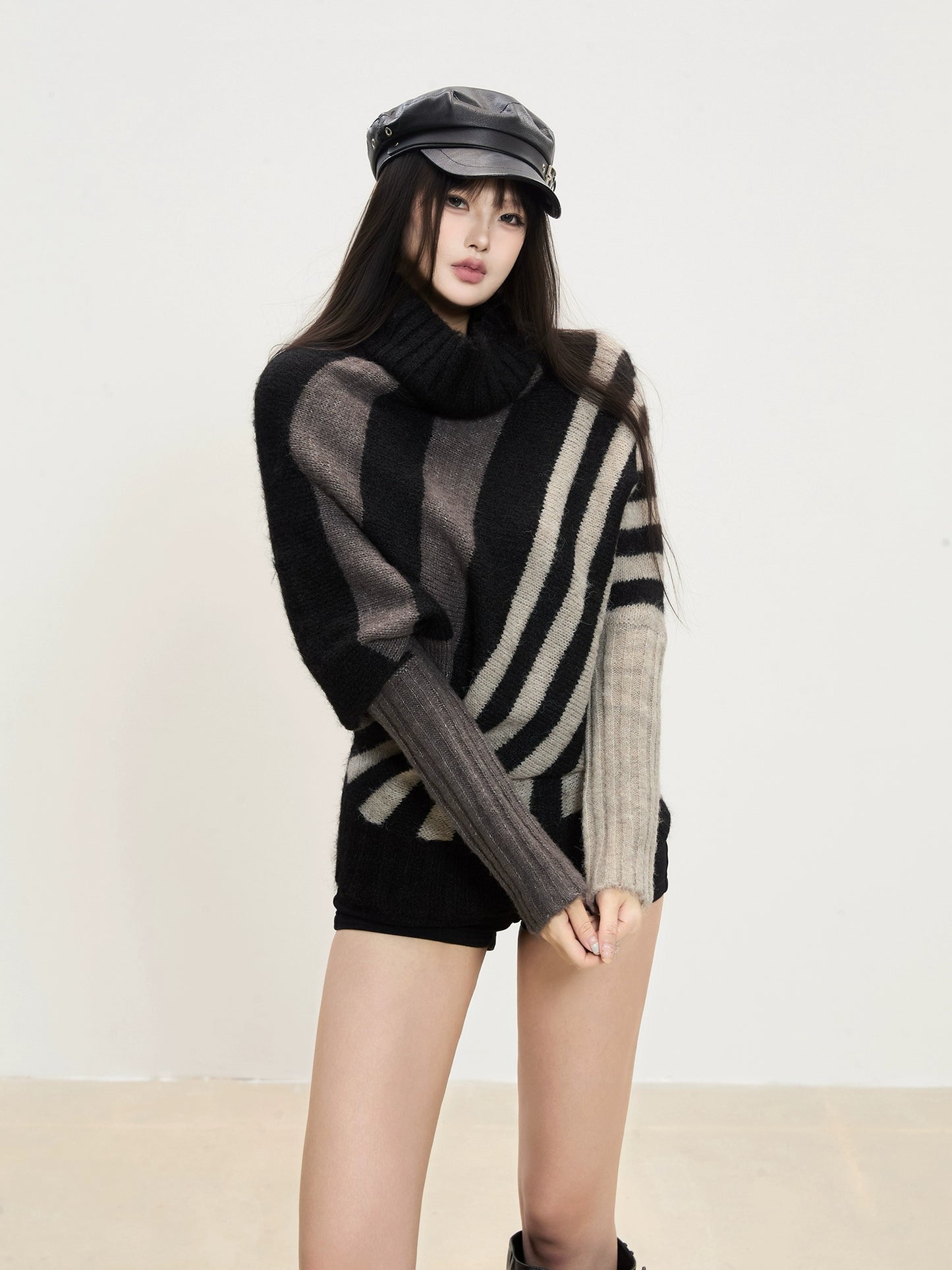 Mira Striped Turtleneck Knit Sweater