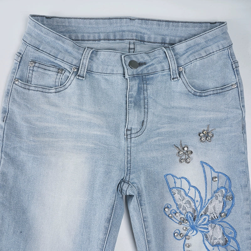 Celeste Butterfly Embroidered Flare Jeans