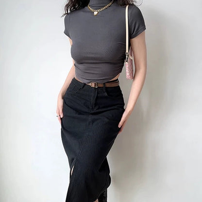 Lila Denim Midi Skirt