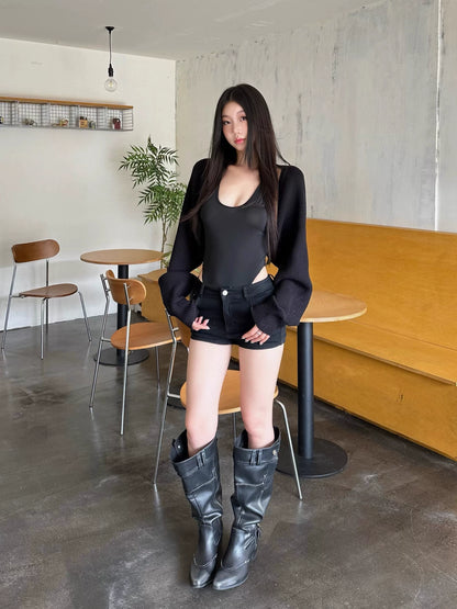 Aylen Cutout Bodysuit & Knit Shrug Set