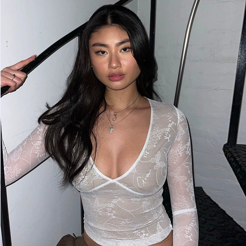 Aurelia Sheer Lace Ribbon Top