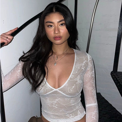 Aurelia Sheer Lace Ribbon Top