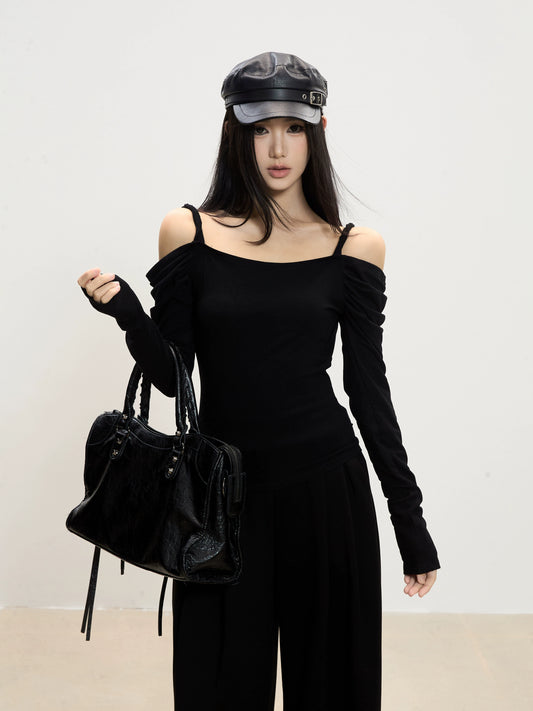 Lena Draped Shoulder Long Sleeve Top