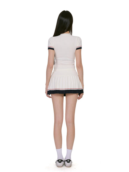 Alina Contrast Trim Pleated Skirt Set