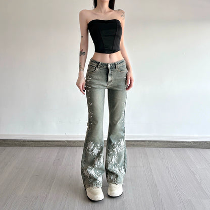 Whisper Bloom Low-Rise Embroidered Flare Jeans