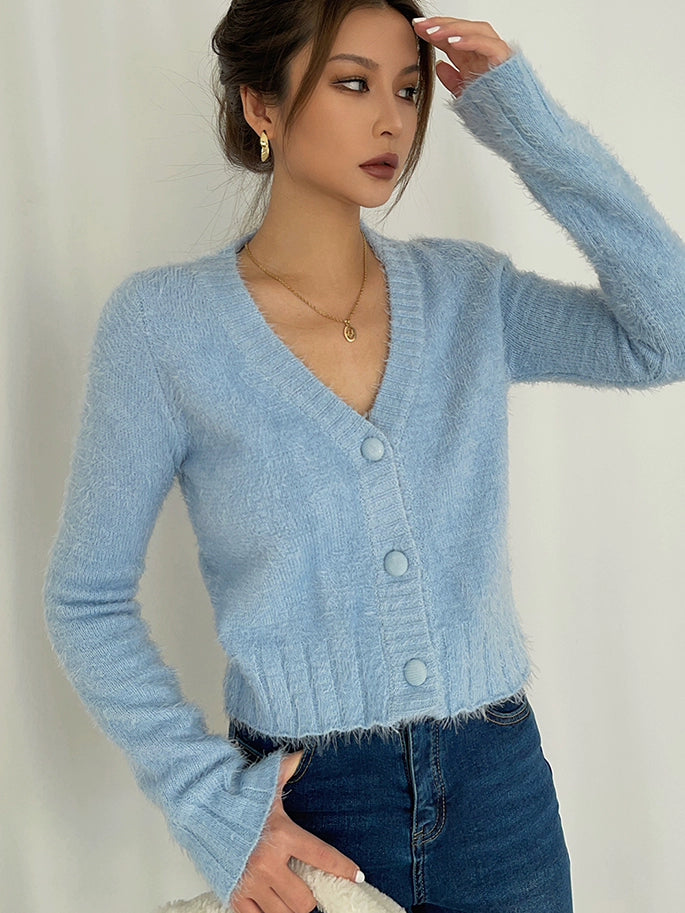Luna Soft Fuzzy Knit Button Cardigan