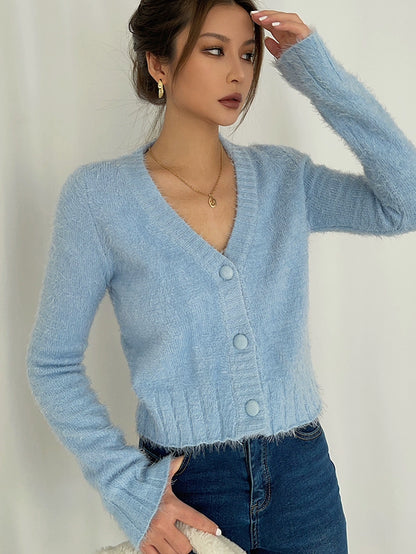 Luna Soft Fuzzy Knit Button Cardigan