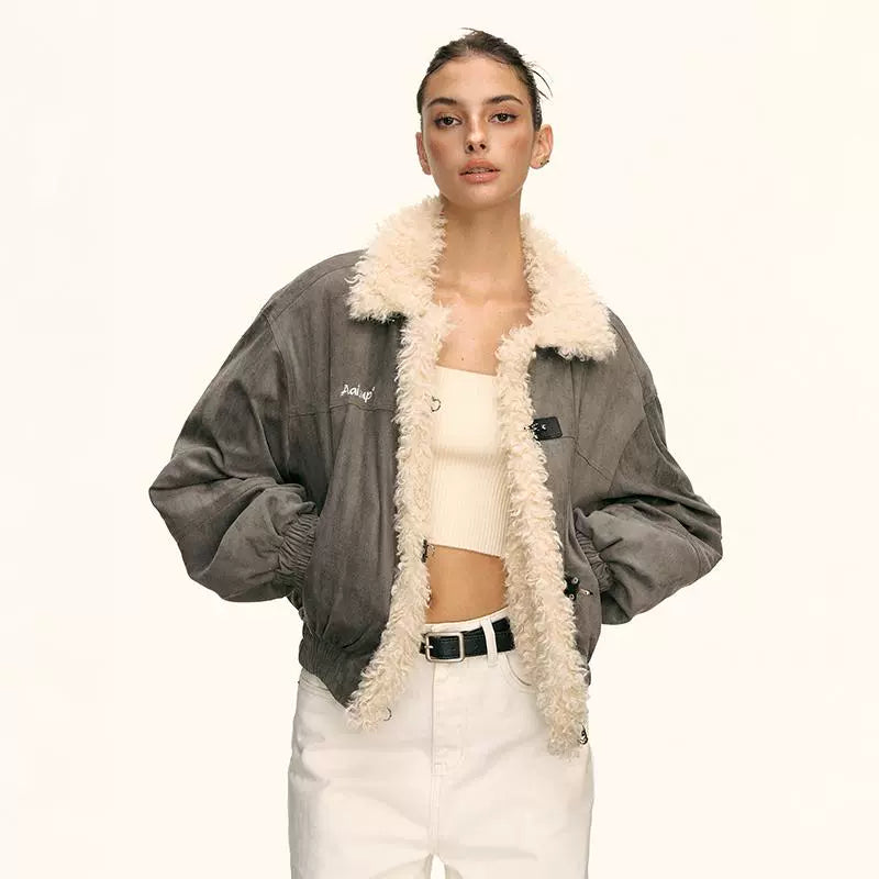 Marlo Shearling Trim Bomber Jacket