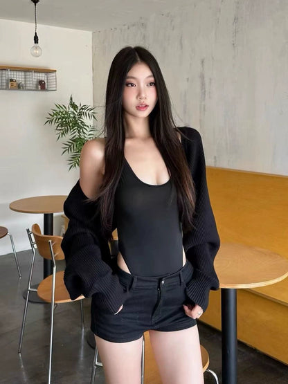 Aylen Cutout Bodysuit & Knit Shrug Set