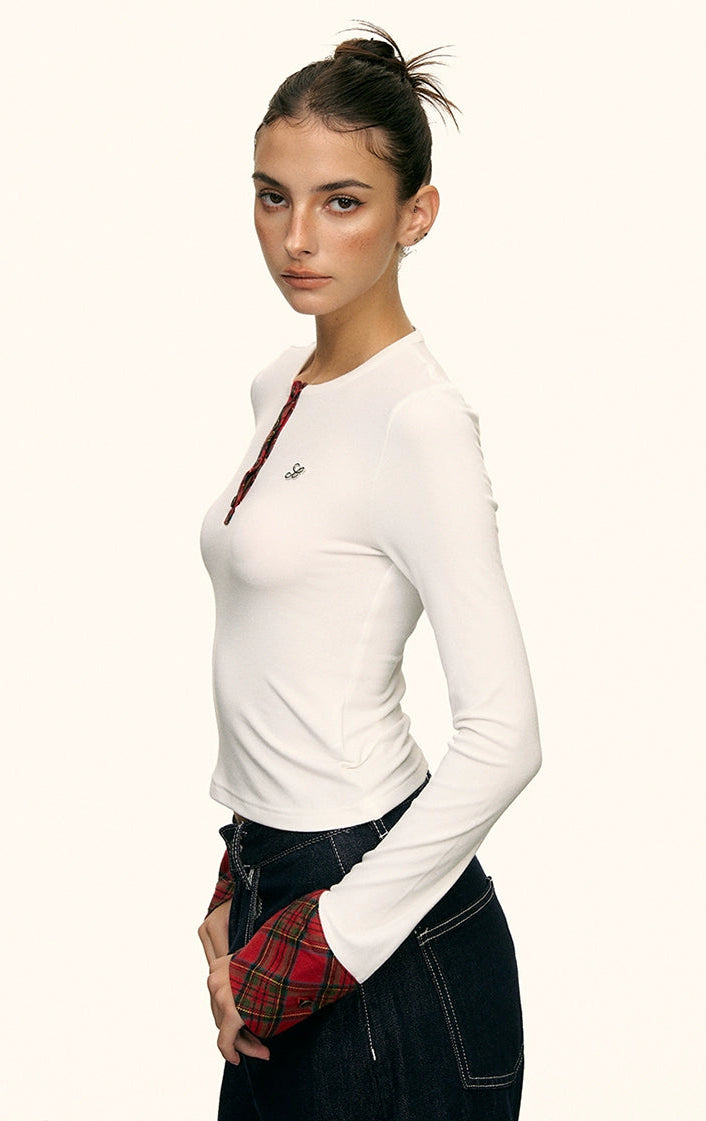 Aria Contrast Plaid Cuff Top