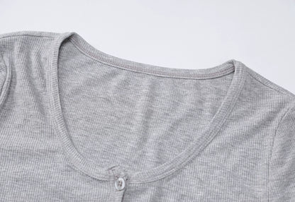 Aurelia Ribbed Button-Up Crop Top