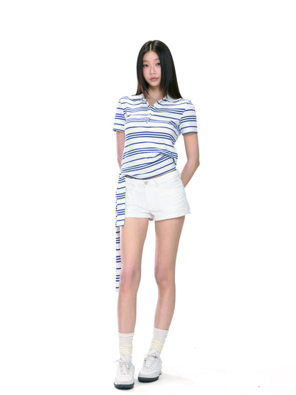 Isla Striped Side-Tie Polo Top