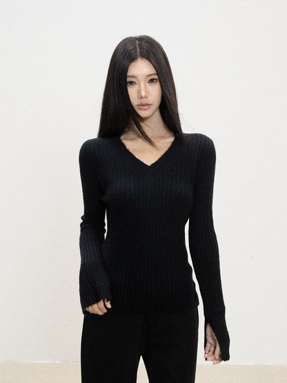 Aira Ribbed V-Neck Sweater