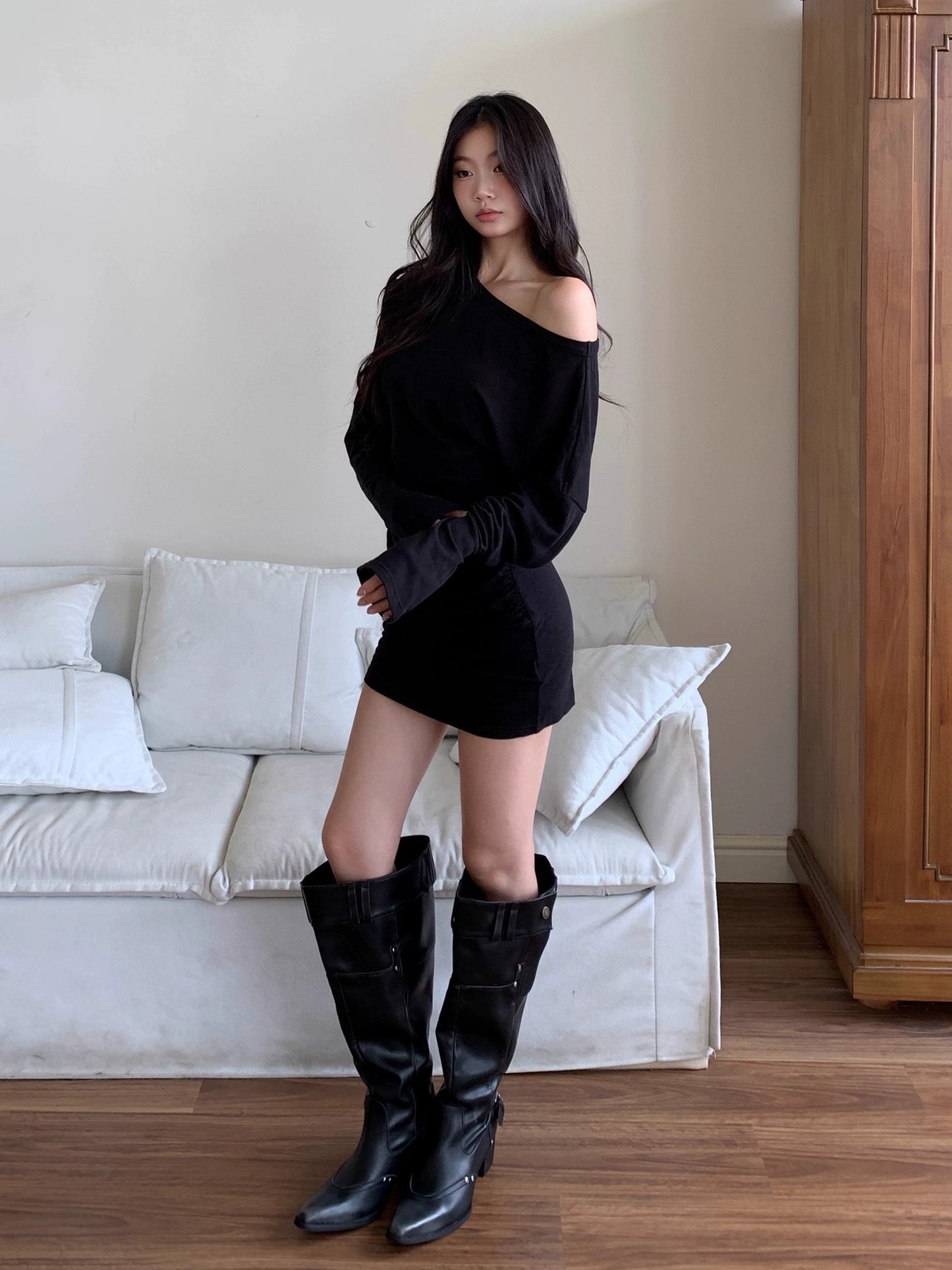 Ava Off-Shoulder Knit Mini Dress