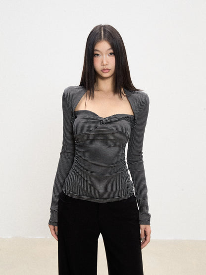 Kira Striped Sweetheart Long Sleeve Top