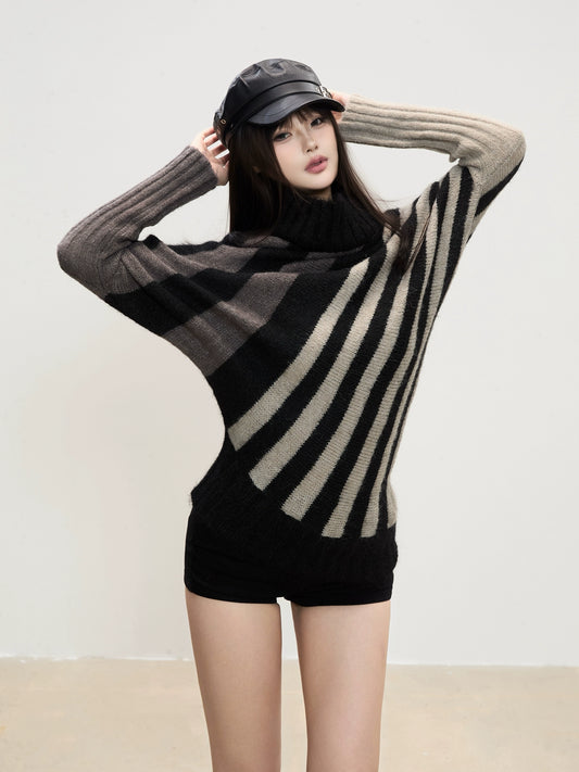 Mira Striped Turtleneck Knit Sweater