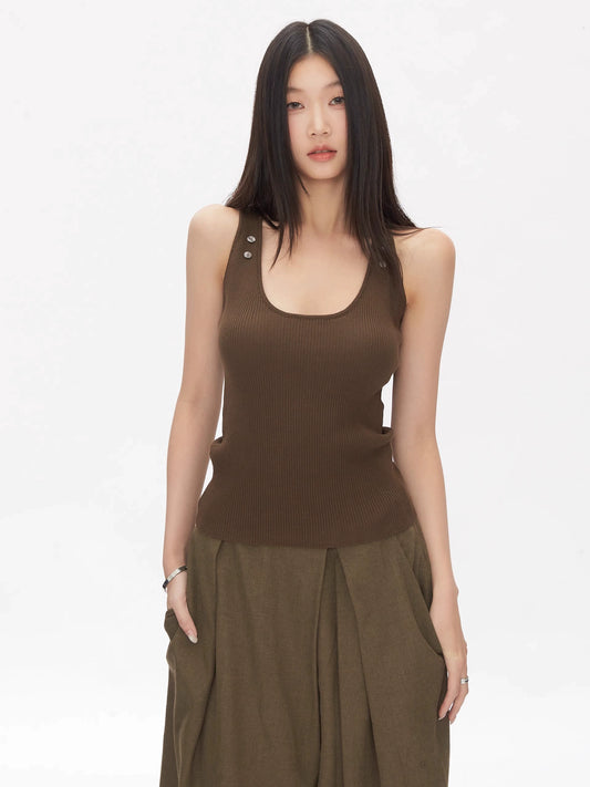 Kael Ribbed Button Tank