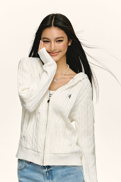 Emelia Vintage Hooded Knit Zipper Cardigan