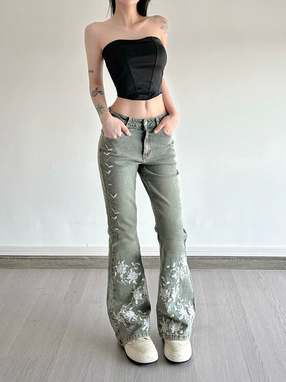 Whisper Bloom Low-Rise Embroidered Flare Jeans