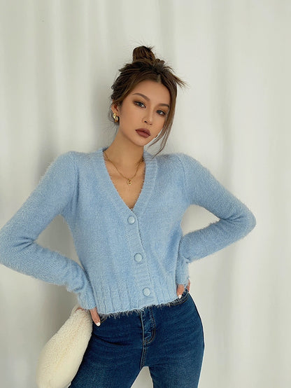 Luna Soft Fuzzy Knit Button Cardigan