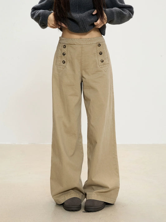 Rhea Button Detail Wide-Leg Pants