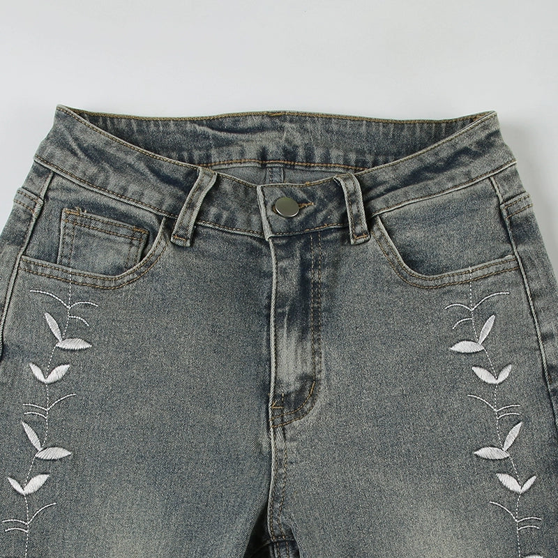 Whisper Bloom Low-Rise Embroidered Flare Jeans