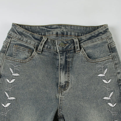 Whisper Bloom Low-Rise Embroidered Flare Jeans