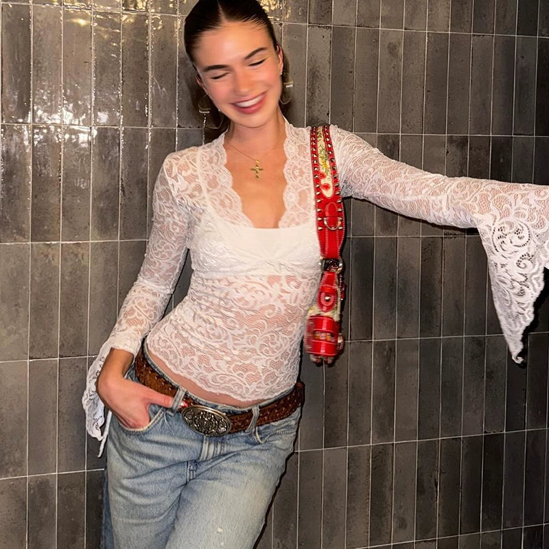 Celeste Flared-Sleeve Lace Top