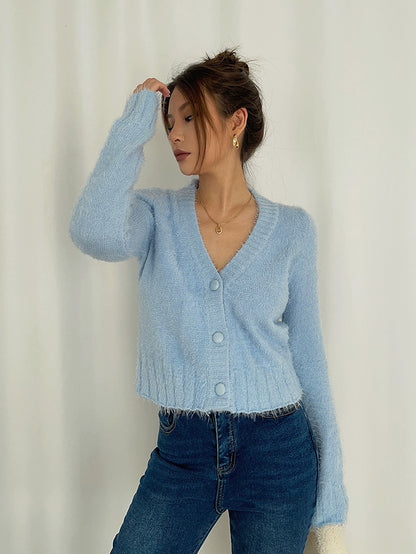 Luna Soft Fuzzy Knit Button Cardigan