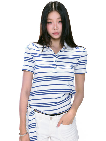 Isla Striped Side-Tie Polo Top